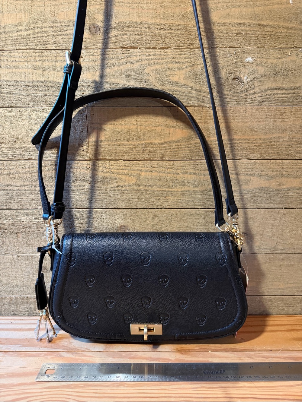 New Black Embossed Skull Vegan Leather Crossbody / shoulder Bag - Betsey Johnson
